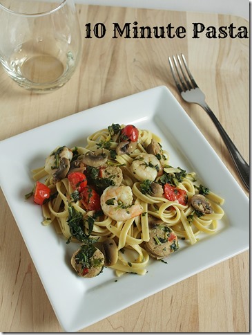 Mushroom Tomato Spinach Shrimp Sausage Pasta 3 Text