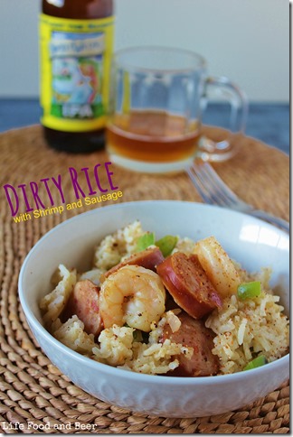 Dirty Rice with Shrimp and Sausage with beer