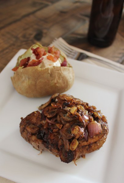 Seared Steak with Pale Ale Butter, Mushrooms, and Onions