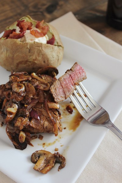 Seared Steak with Pale Ale Butter, Mushrooms, and Onions
