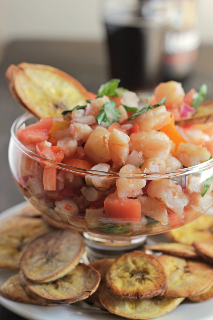 Shrimp Ceviche with Baked Plantain Chips- Life Food and Beer
