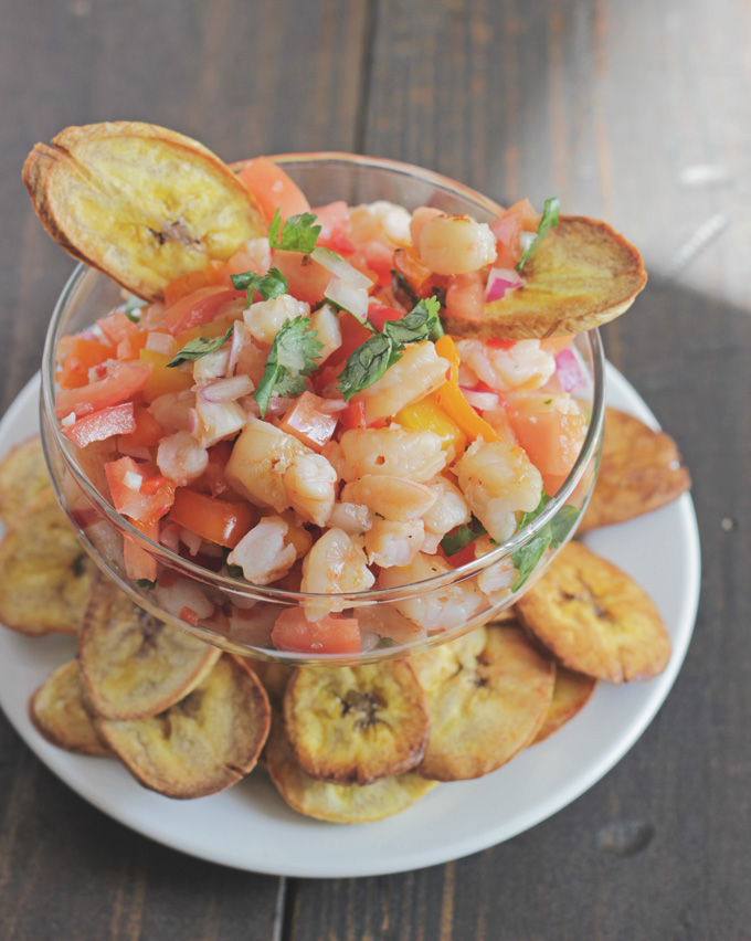 Shrimp Ceviche with Baked Plantain Chips- Life Food and Beer